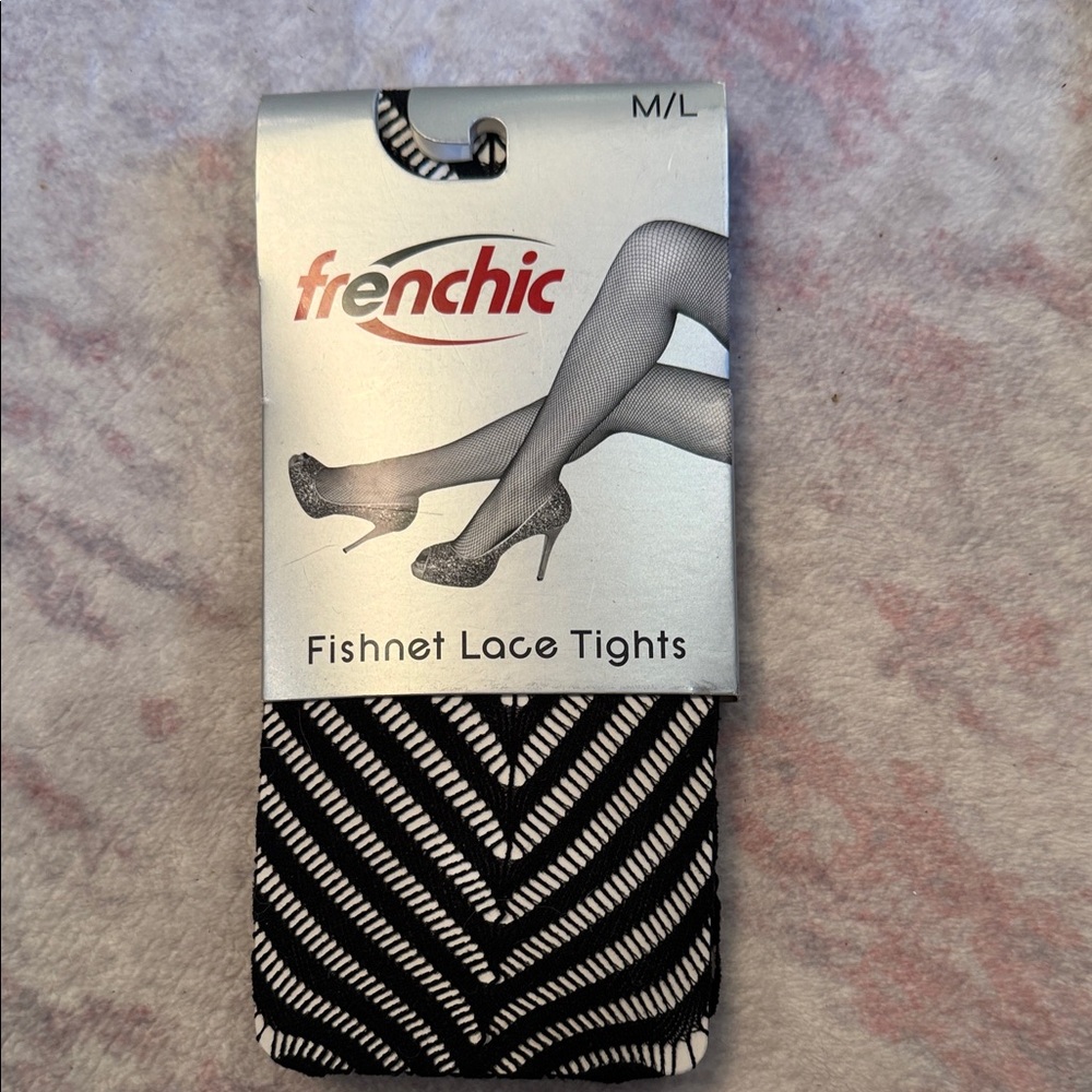 Frenchi Black and White Fishnet Lace Tights